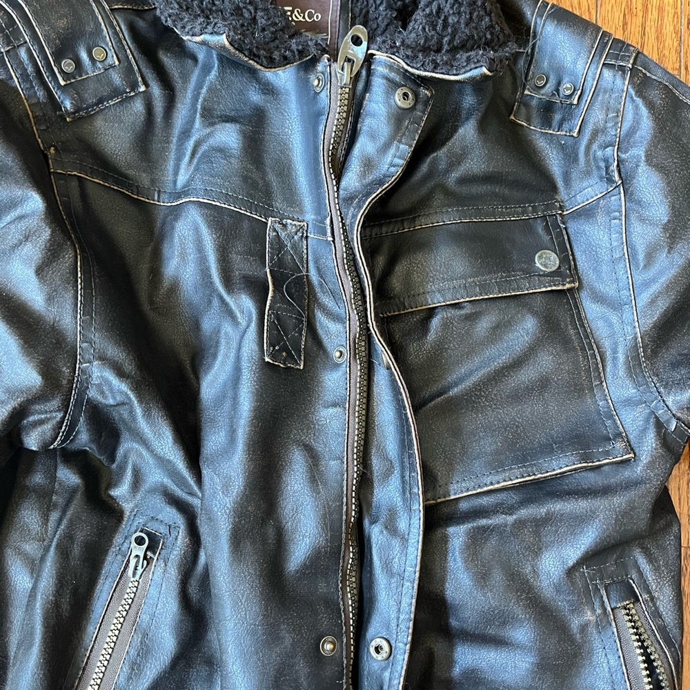 Hawke & Co Dark Brown Faux Leather & Shearling Aviator Jacket - Picture 3 of 8